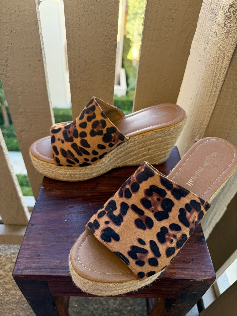 Jolimall Leopard Print Espadrille Wedge Slide - Tan/Black
